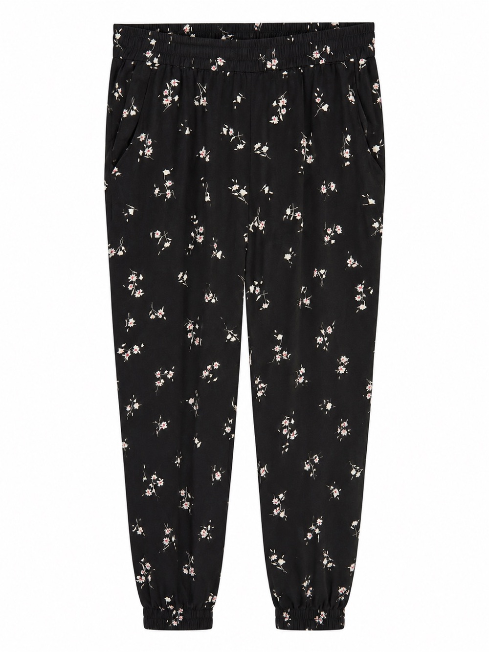 Dynamite Black Floral High Rise Elastic Waist Satin Pants S